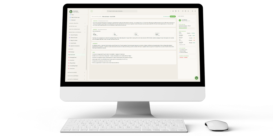 Charting workspace with structured session note and live client context