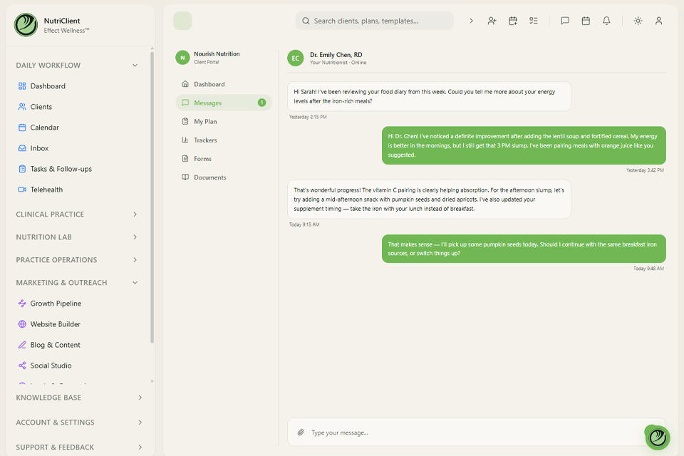 Practitioner view of client engagement and portal activity