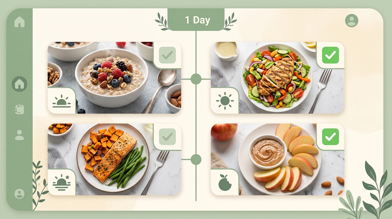 Client portal view of a delivered meal plan with clean layout and food substitutions