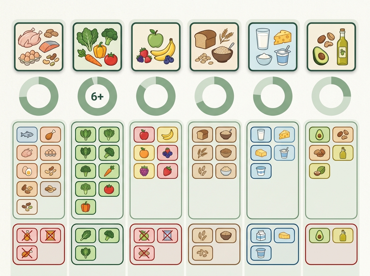 Food framework plan showing flexible food group targets and dietary constraint tags