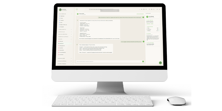 Practice Assist AI sidebar panel open alongside a clinical note editor with streaming response