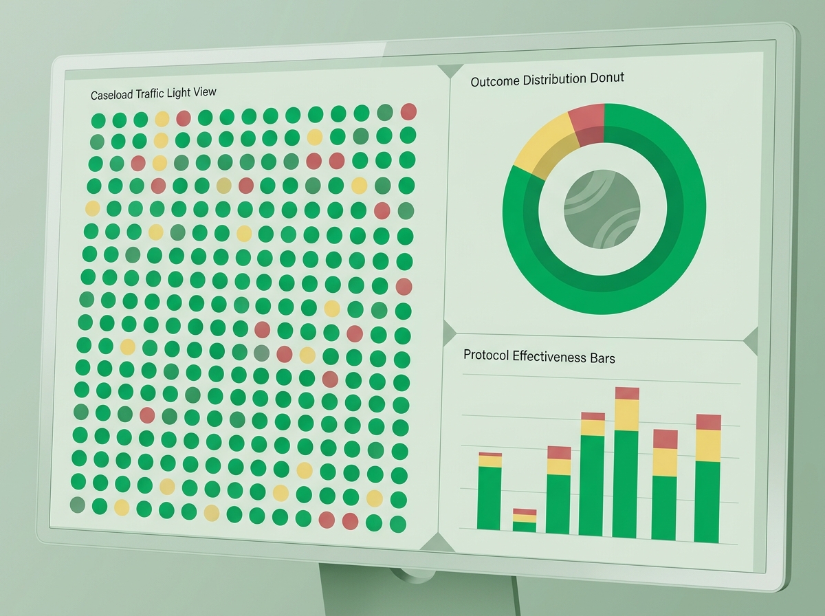 Clinical outcomes dashboard with caseload traffic light grouping and population outcome charts